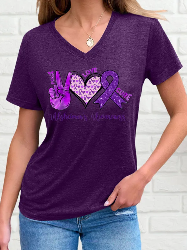 Peace Love and Cure Alzheimer's Awareness Print T-Shirt
