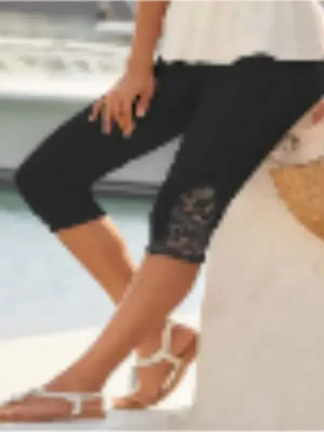 Women's Capri shorts Black White Fashion Casual Daily Lace Calf-Length Tummy Control Plain S M L XL 2XL