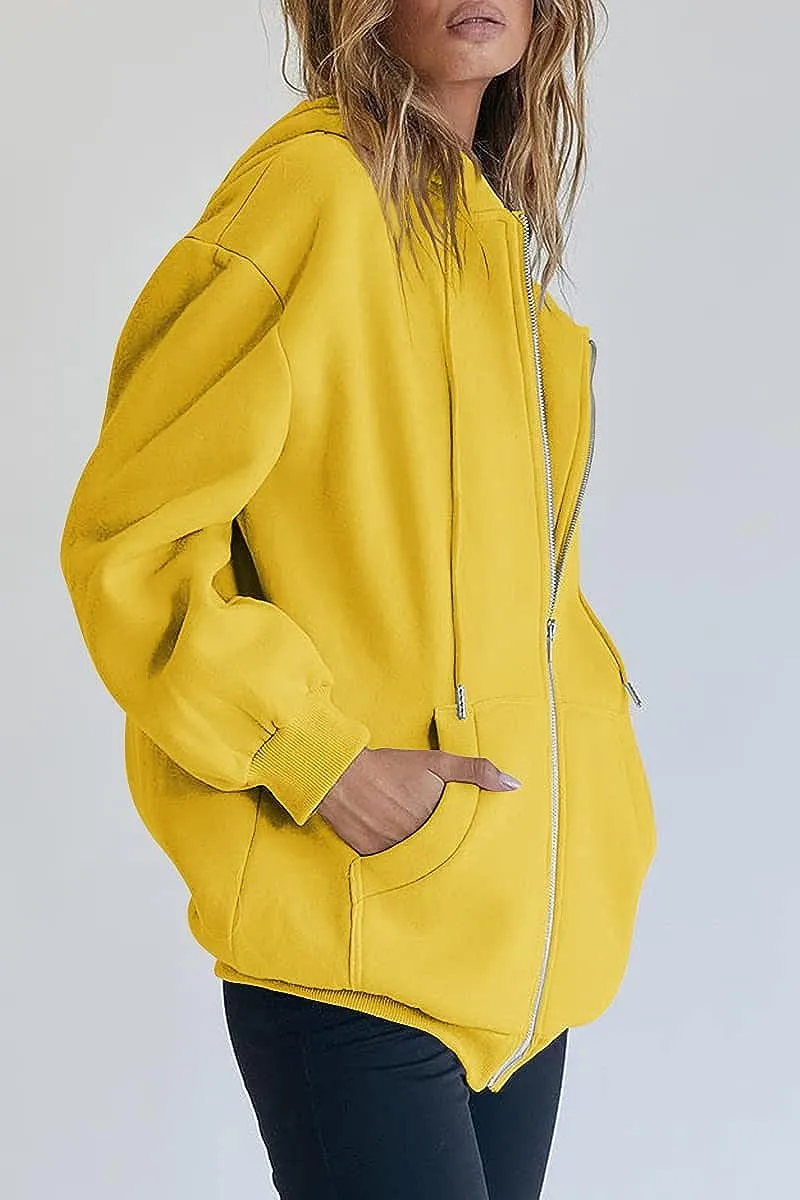 Women's Cute Hoodies Teen Girl Fall Jacket Oversized Sweatshirts Casual Drawstring Zip Up Y2K Hoodie with Pocket