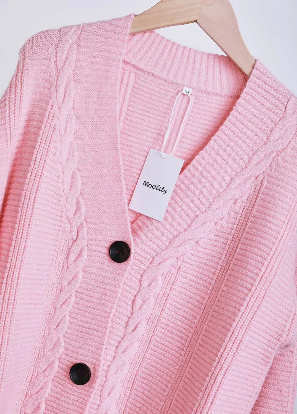 Light Pink Button Long Sleeve Cardigan