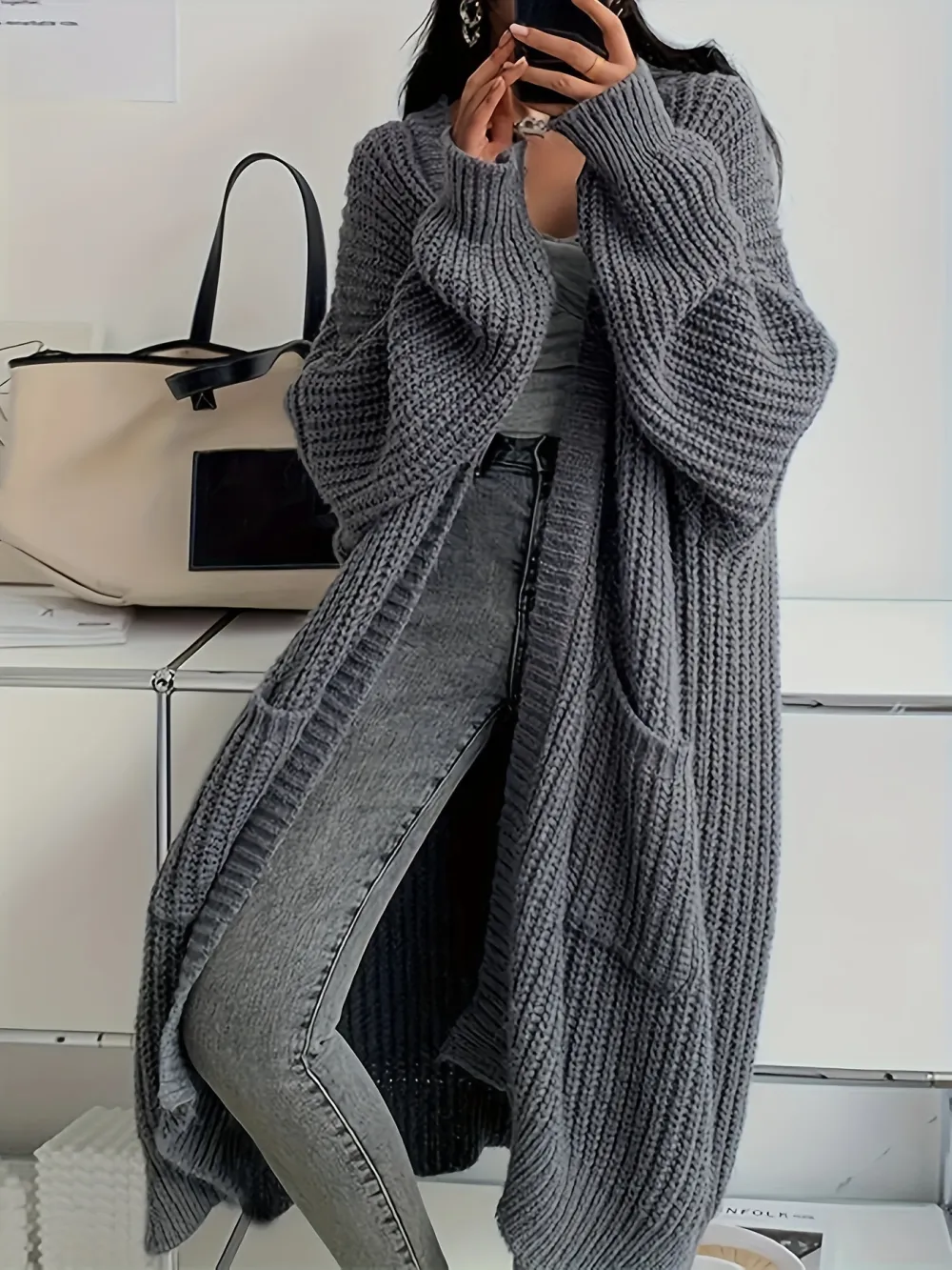 Open Front Cardigan Casual Long Sleeve Drop