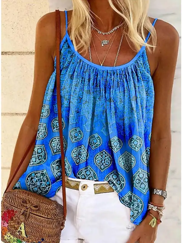 Women's Summer Tops Tank Top Pink Blue Orange Graphic Print Sleeveless Casual Weekend Basic Round Neck Regular S