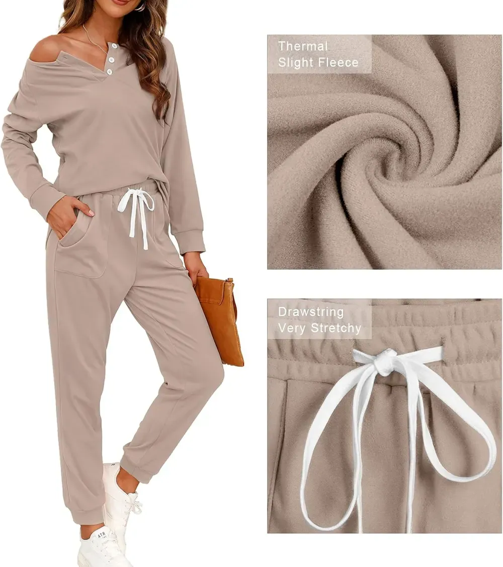 Two Piece Outfits for Women Lounge Sets Button Down Sweatshirt Sweatpants Sweatsuits Set with Pockets