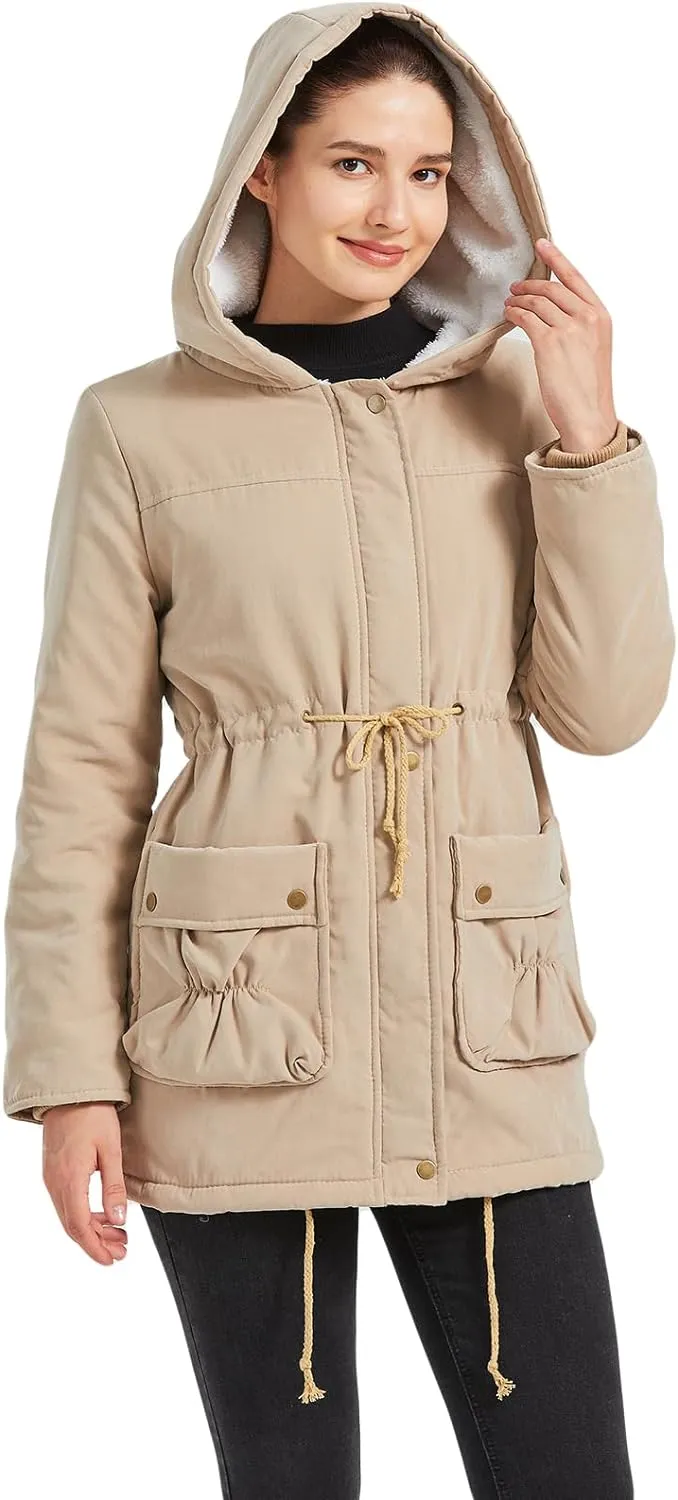 Women's Winter Mid Length Thick Warm Faux Lamb Wool Lined Jacket Coat