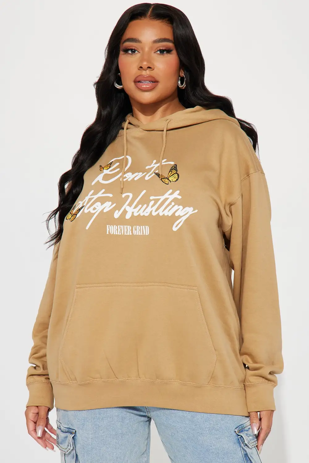 Don't Stop Hustling Hoodie - Taupe