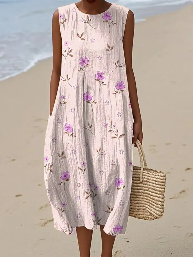 Women's Casual Printed Round Neck Sleeveless Dress