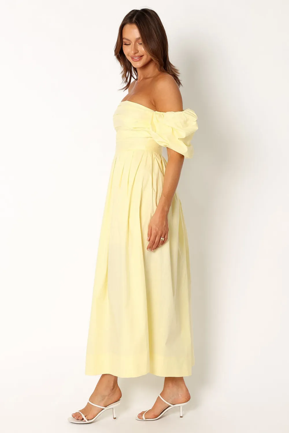 SOLANA OFF SHOULDER MIDI DRESS - BLUE