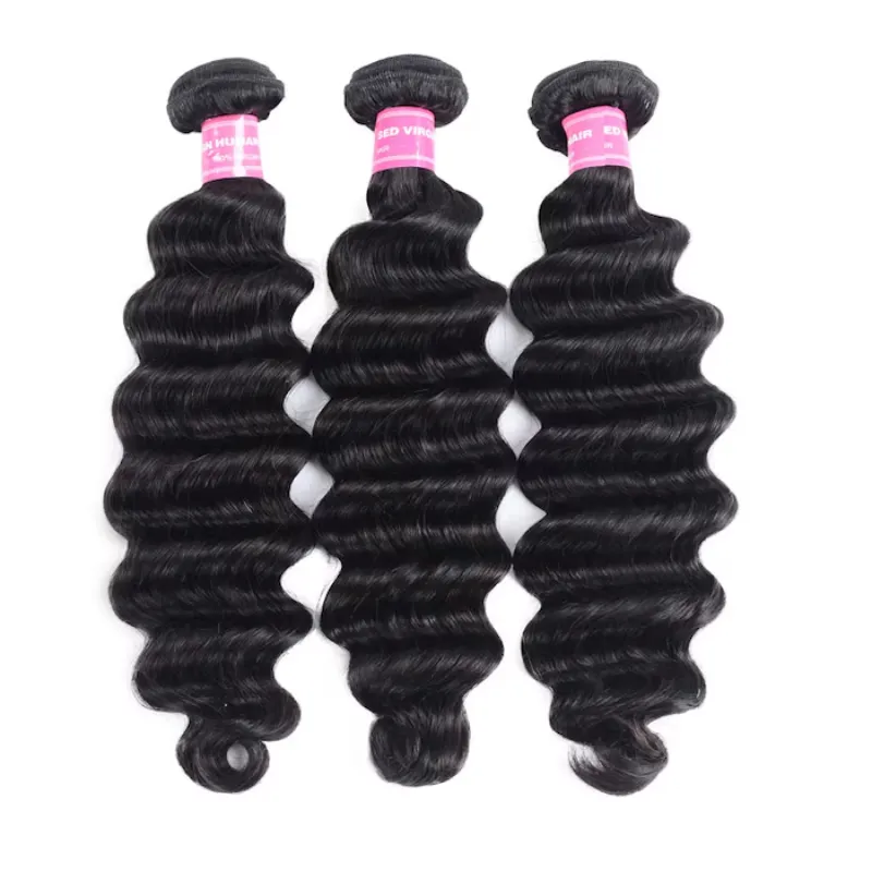 Sterly Unprocessed Loose Deep Wave Virgin Hair 3 Bundles with 4×4 Lace Closure Hand-tied