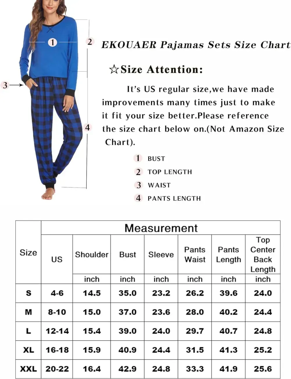 Women's Pajamas Sets Long Sleeve with Plaid Pants Soft Sleepwear O Neck 2 Piece Pjs Joggers Loung Set with Pockets