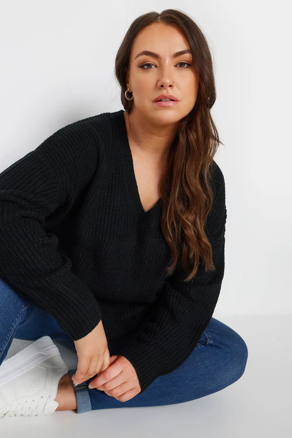 YOURS Curve Black V-Neck Knitted Jumper