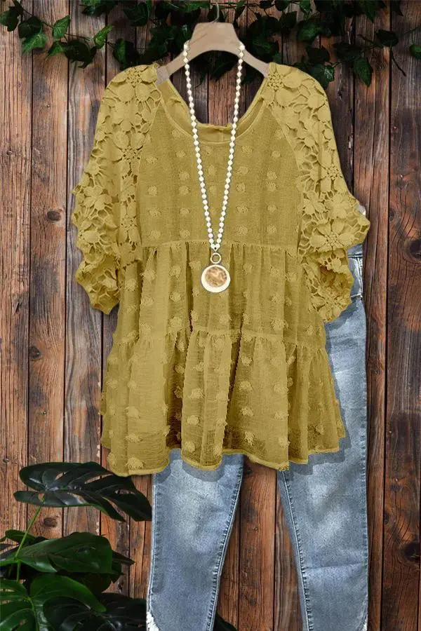 Floral Pattern Lace Patchwork Blouse