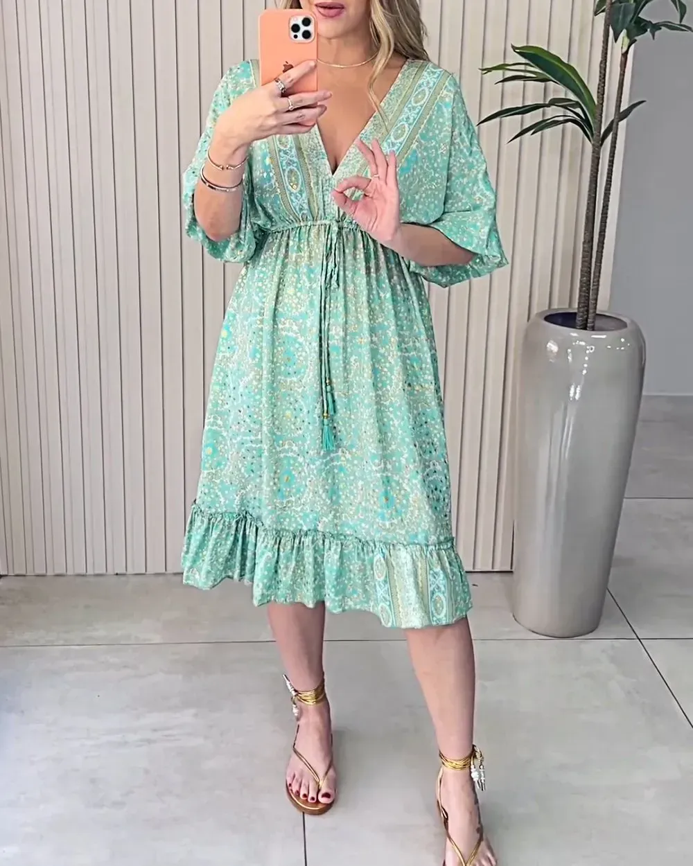 Women's Printed PatternV Neck Dress