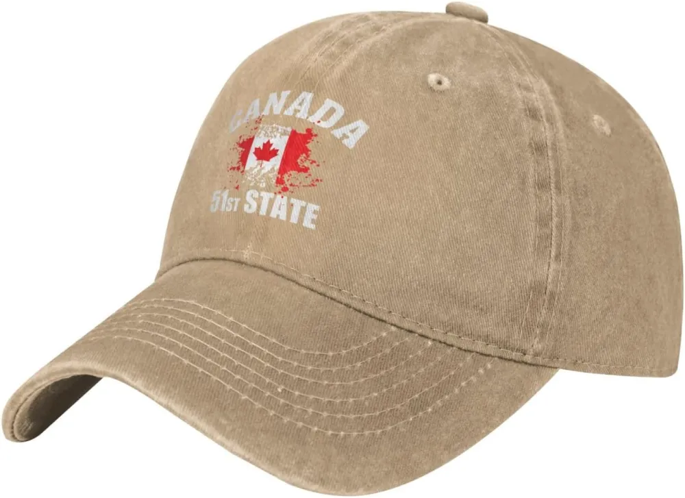 Make Canada 51st State Hat Washed Denim Unisex Fashion Trucker Baseball Cap
