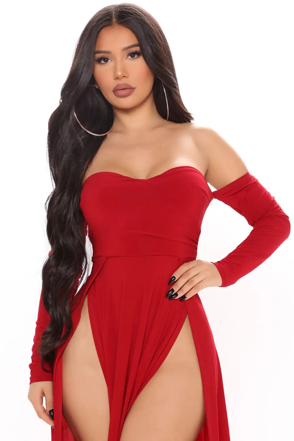Elegantly Fab Off Shoulder Maxi Dress - Wine