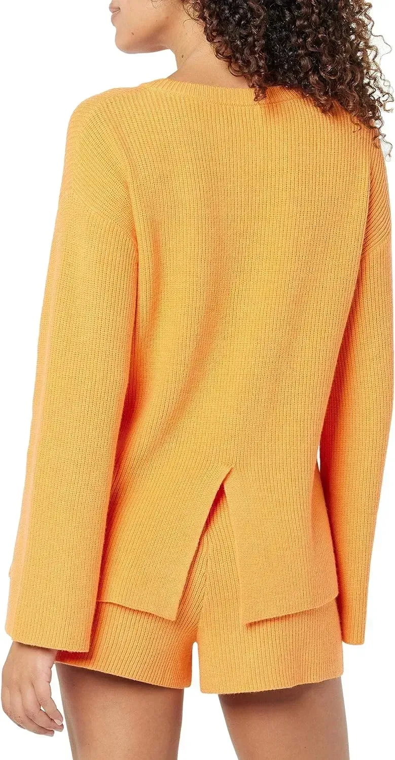 Women's Alice Crewneck Back-Slit Ribbed Pullover Sweater