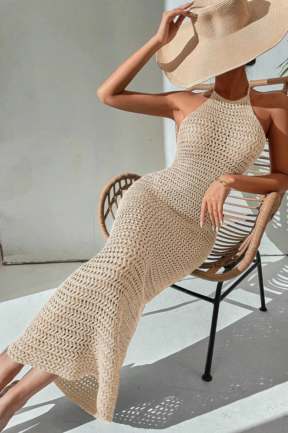 Crochet Backless Halter Neck Bodycon Dress