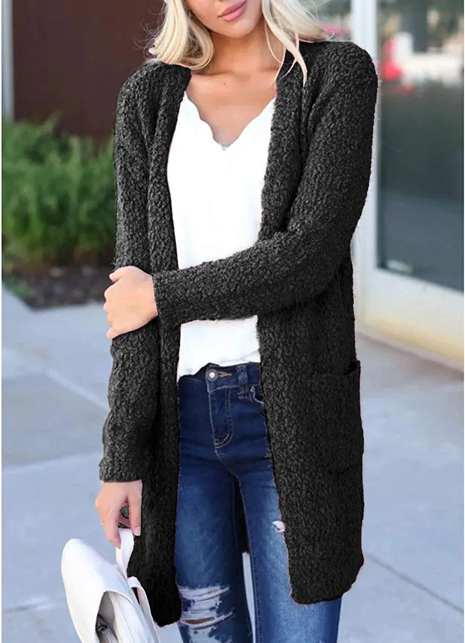 Women's Long Sleeve Soft Chunky Knit Sweater Open Front Cardigans Outwear Coat