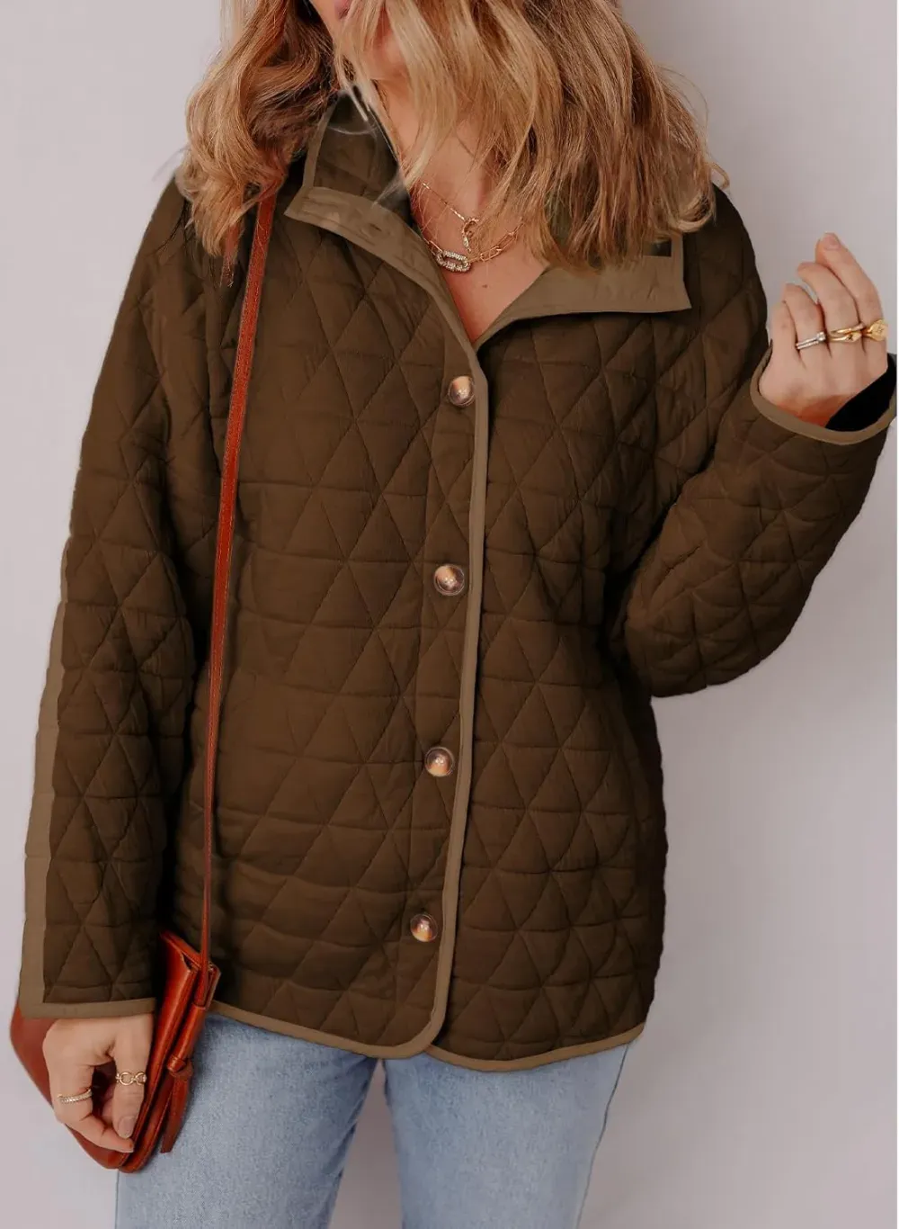 Women's Lightweight Diamond Quilted Jacket Casual Winter Open Front Button Down Puffer Coat Outwear Cardigan