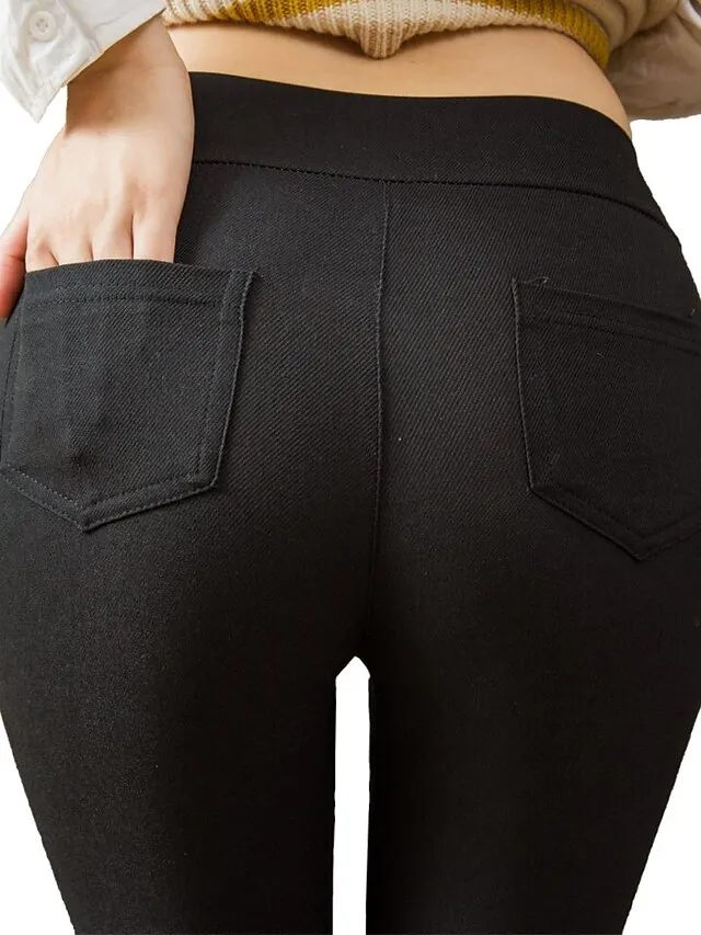 Women's High Waist Solid Leggings Wine Navy Blue Grey Fashion Classic Office Daily Stretchy Full Length Comfort Solid Color S M L XL XXL