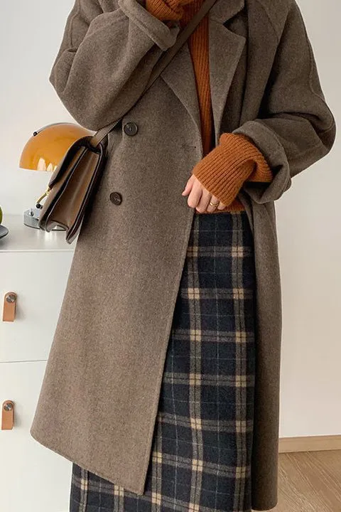 Solid Double Front Tie Breasted Lapel Coat