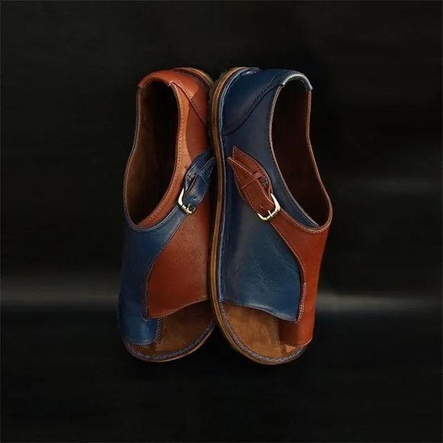 Women's Sandals Flat Sandals Orthopedic Sandals Bunion Sandals Plus Size Outdoor Daily Beach Summer Flat Heel Open Toe Casual Classic Minimalism Faux Leather Buckle Color Block Black&Gray red&green