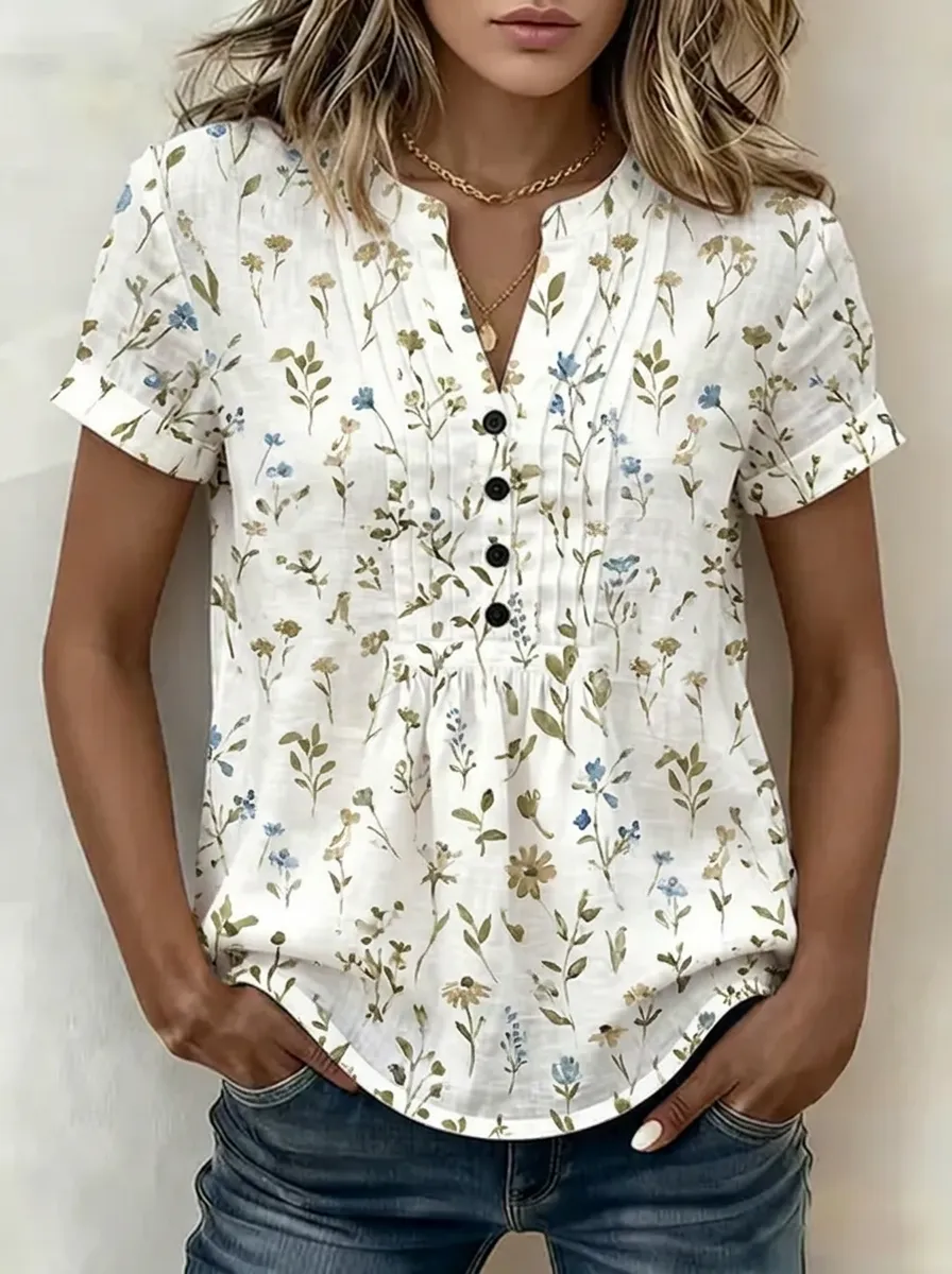 Women's Nashville Floral Wildflower Printed V-Neck Top