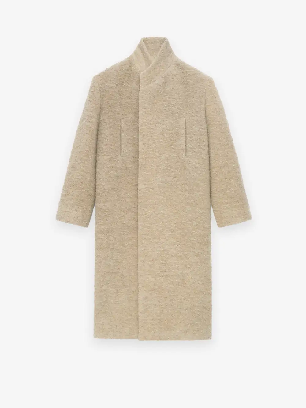 Wool Boucle Stand Collar Overcoat