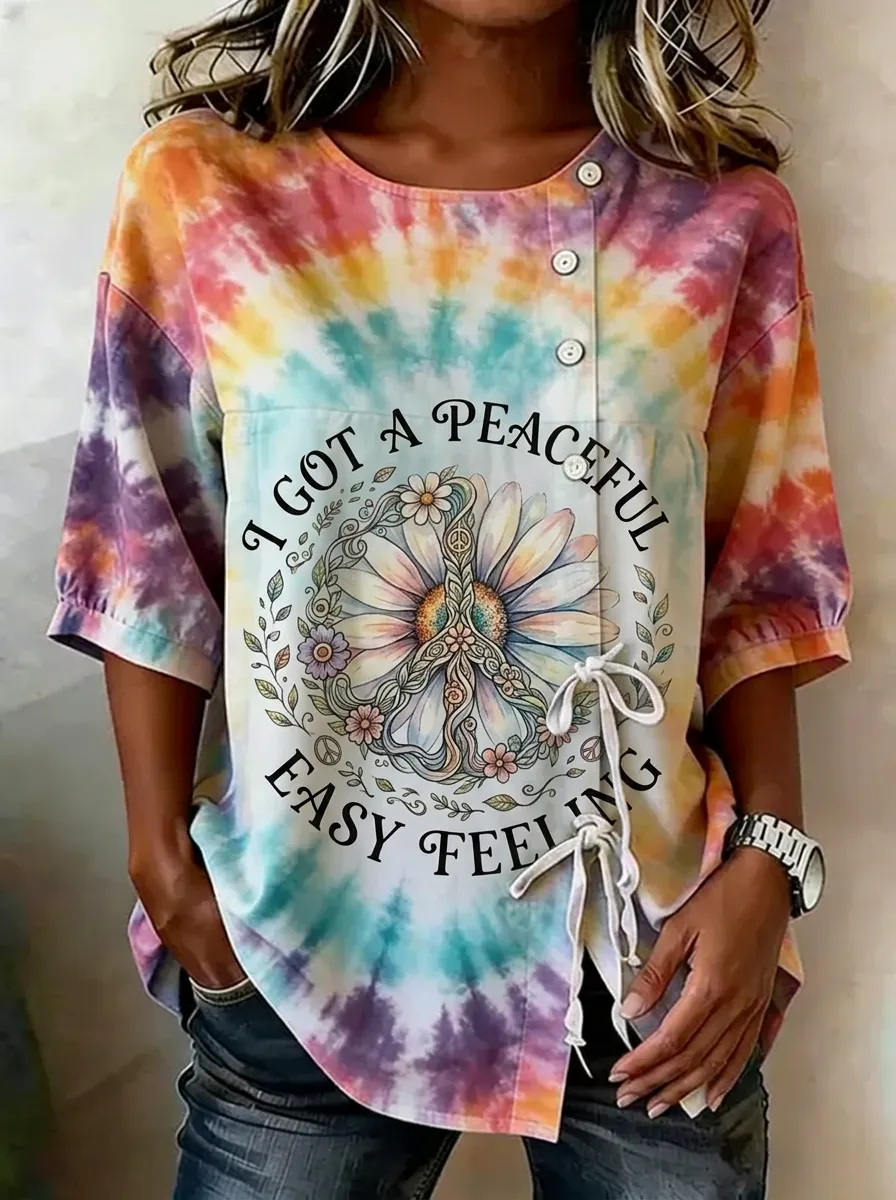 Women's Nashville Peaceful Daisy Tie-Dye Printed Top