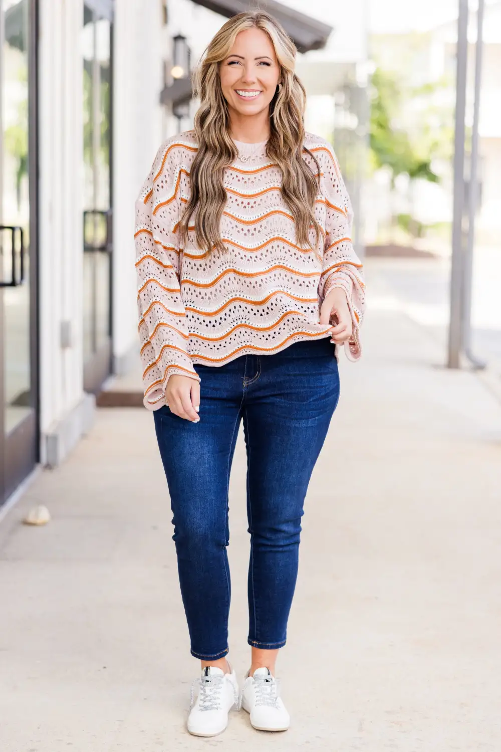 Wavy Comfort Sweater, Cream - Brown