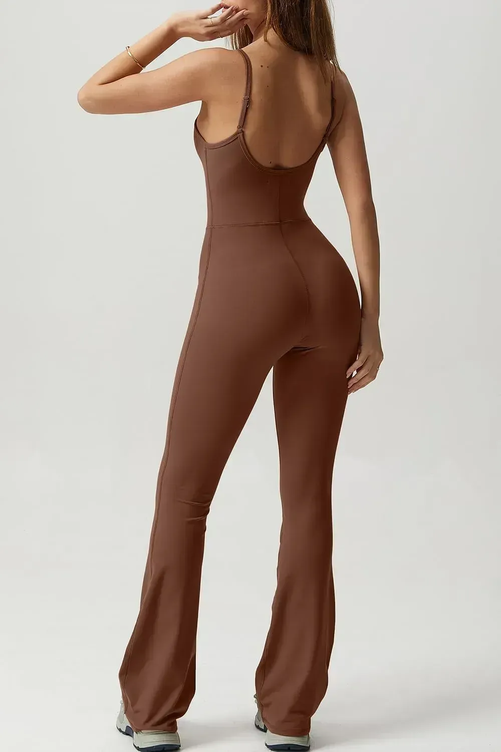Flare Jumpsuits for Women Spaghetti Straps Scoop Neck Bodycon Full Length Casual Unitard Playsuit