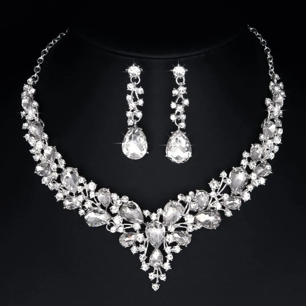 Rhinestone Crystal Necklace and Earrings Set