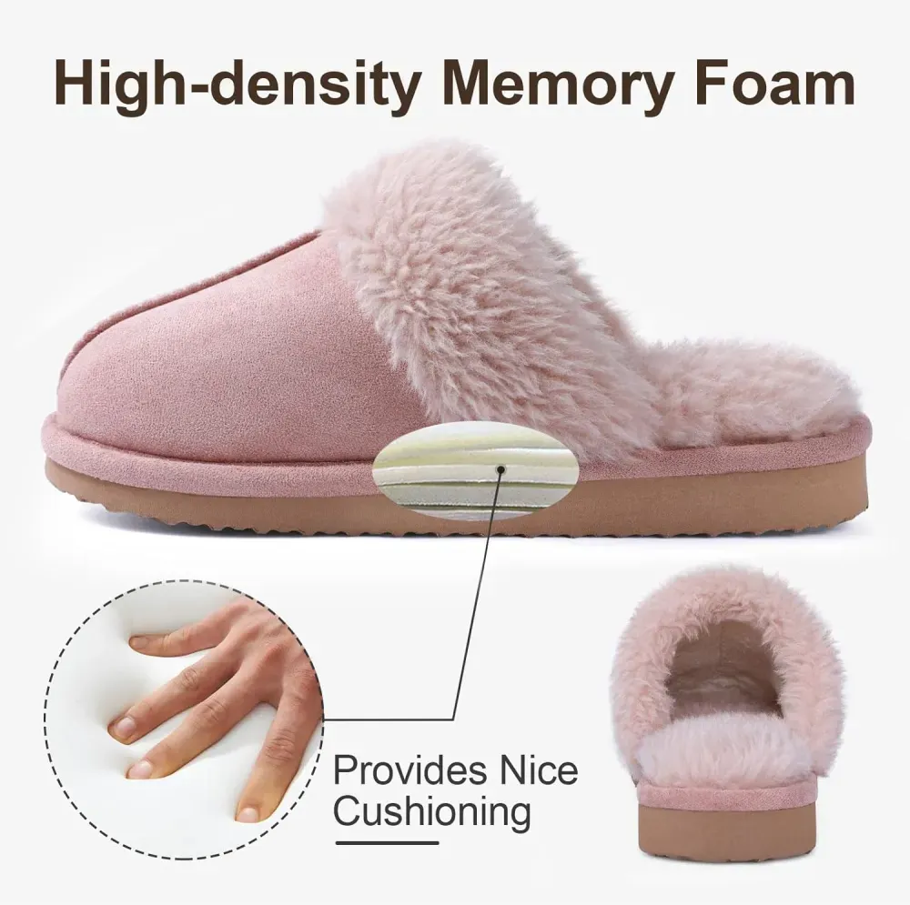 Women's Fuzzy Memory Foam Slippers Fluffy Winter House Shoes Indoor and Outdoor