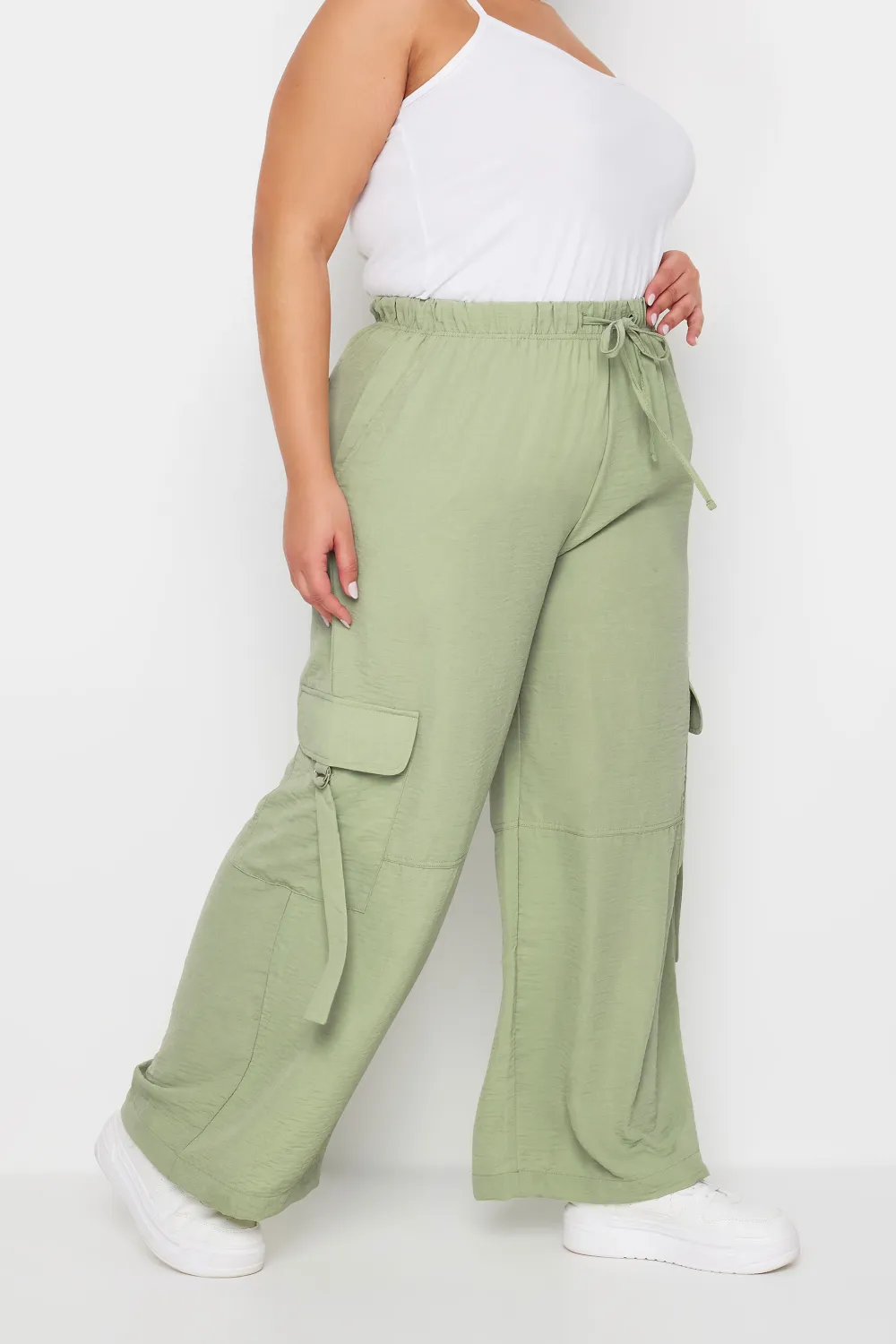 YOURS Curve Sage Green Twill Cargo Trousers