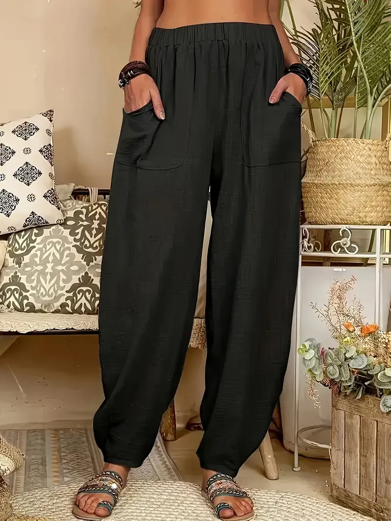 Women's Casual Lightweight Harem Pants with Elastic Waist and Side Pockets
