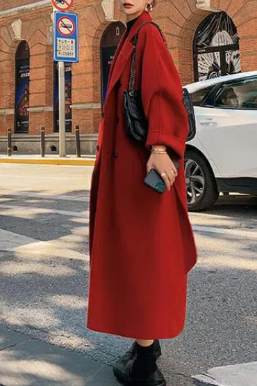 Hepburn Solid Color Double Breasted Wool Coat