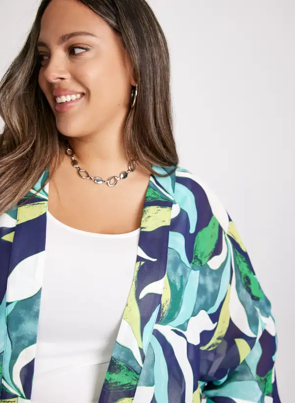 Tropical Print Open Cardigan