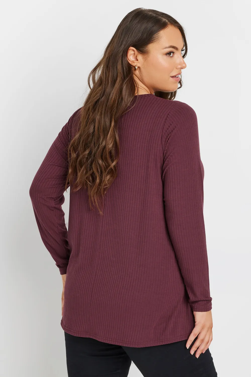 YOURS Curve Black Long Sleeve Ribbed Swing Top