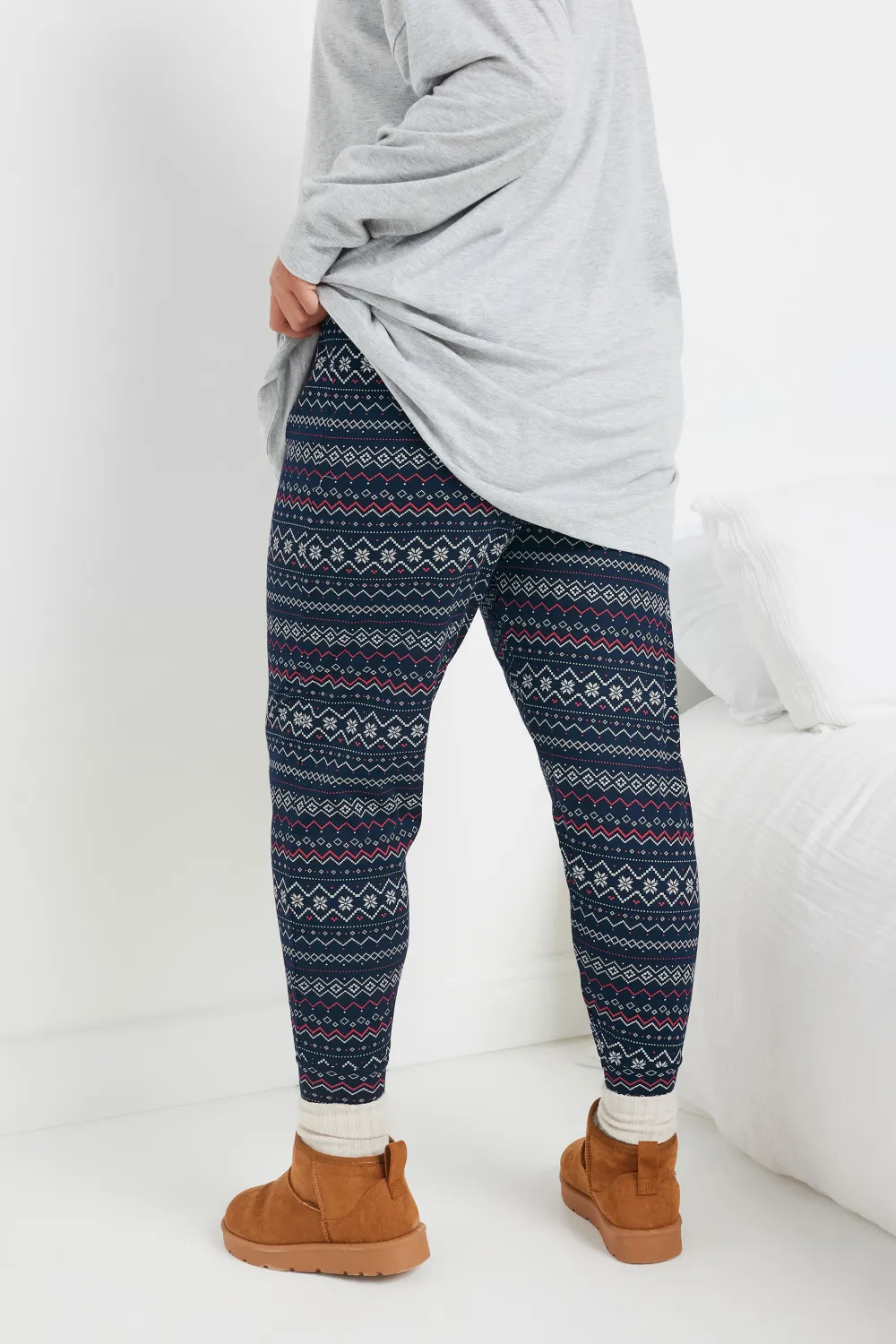 YOURS Curve Navy Blue Fairisle Cuffed Pyjama Bottoms