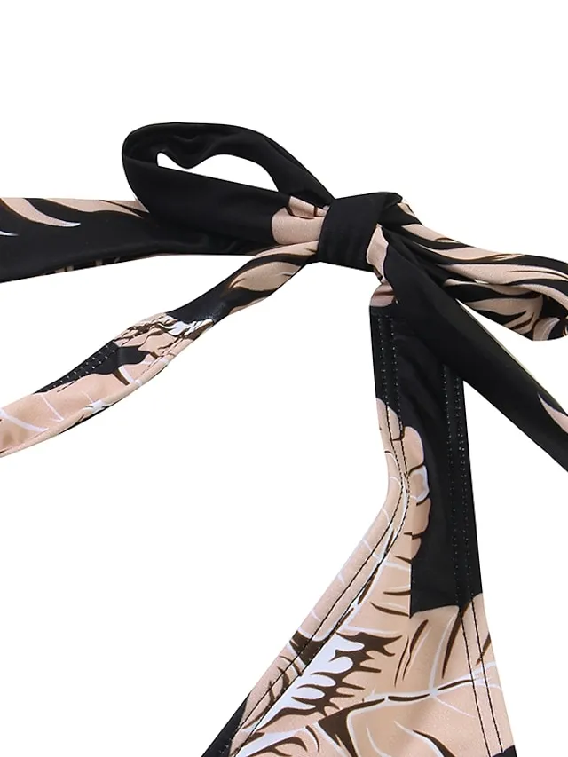 Women's Swimwear Tankini Swim Dress 2 Piece Plus Size Swimsuit Halter 2 Piece Modest Swimwear Open Back Printing Trees / Leaves Black Halter V Wire Bathing Suits New Vacation Fashion