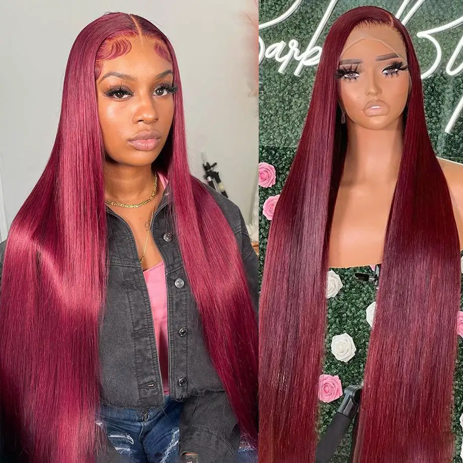 Affordable #99J Straight Hair Wig Sterly Burgundy 13x6 Lace Front Human Hair Wigs
