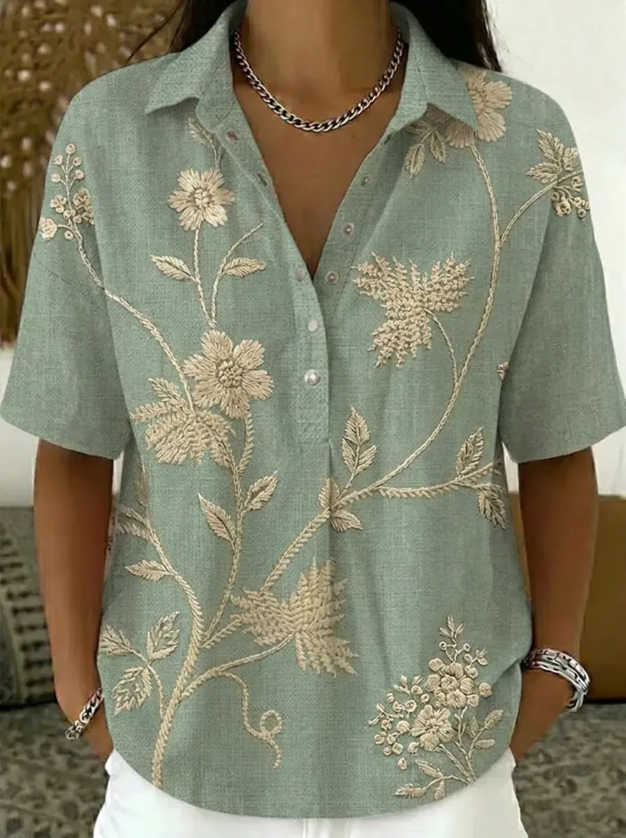 Women's Nashville Floral Embroidered Printed Polo Shirt