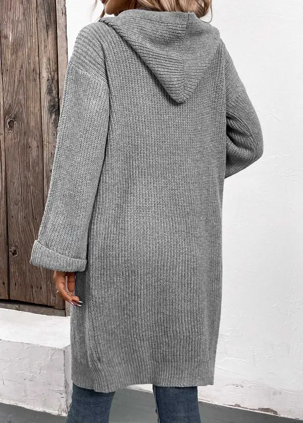Grey Button Long Sleeve V Neck Cardigan