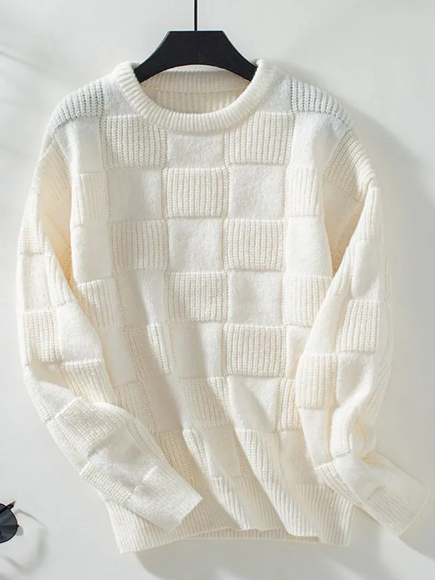 Women's Winter Plain Casual Long Sleeve Crew Neck Yarn/Wool Yarn Sweater