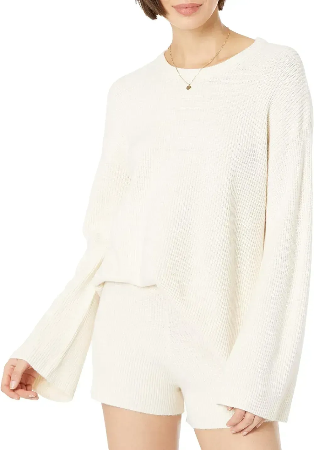Women's Alice Crewneck Back-Slit Ribbed Pullover Sweater