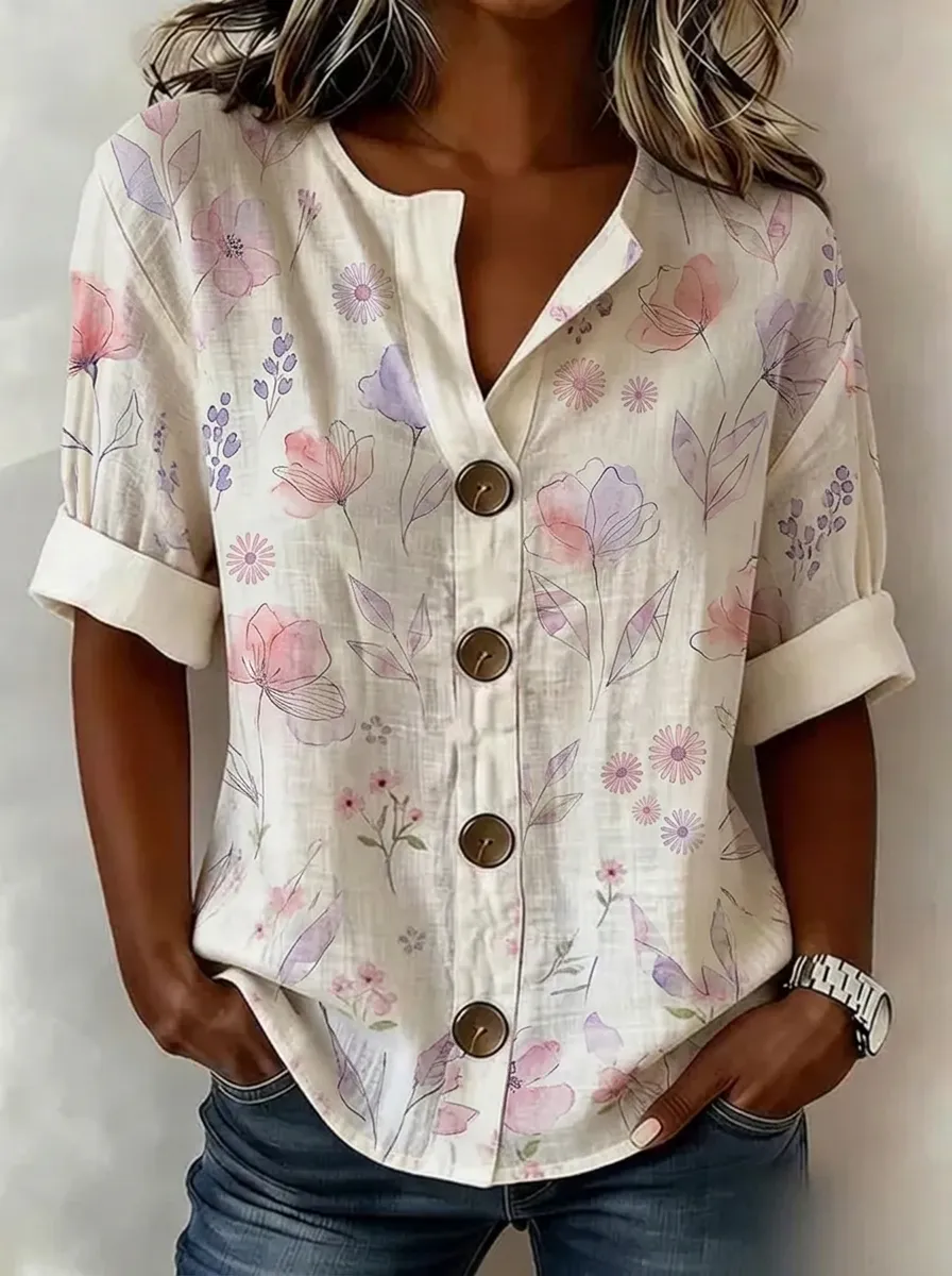 Women's Nashville Floral Botanical Printed Button-Up Shirt