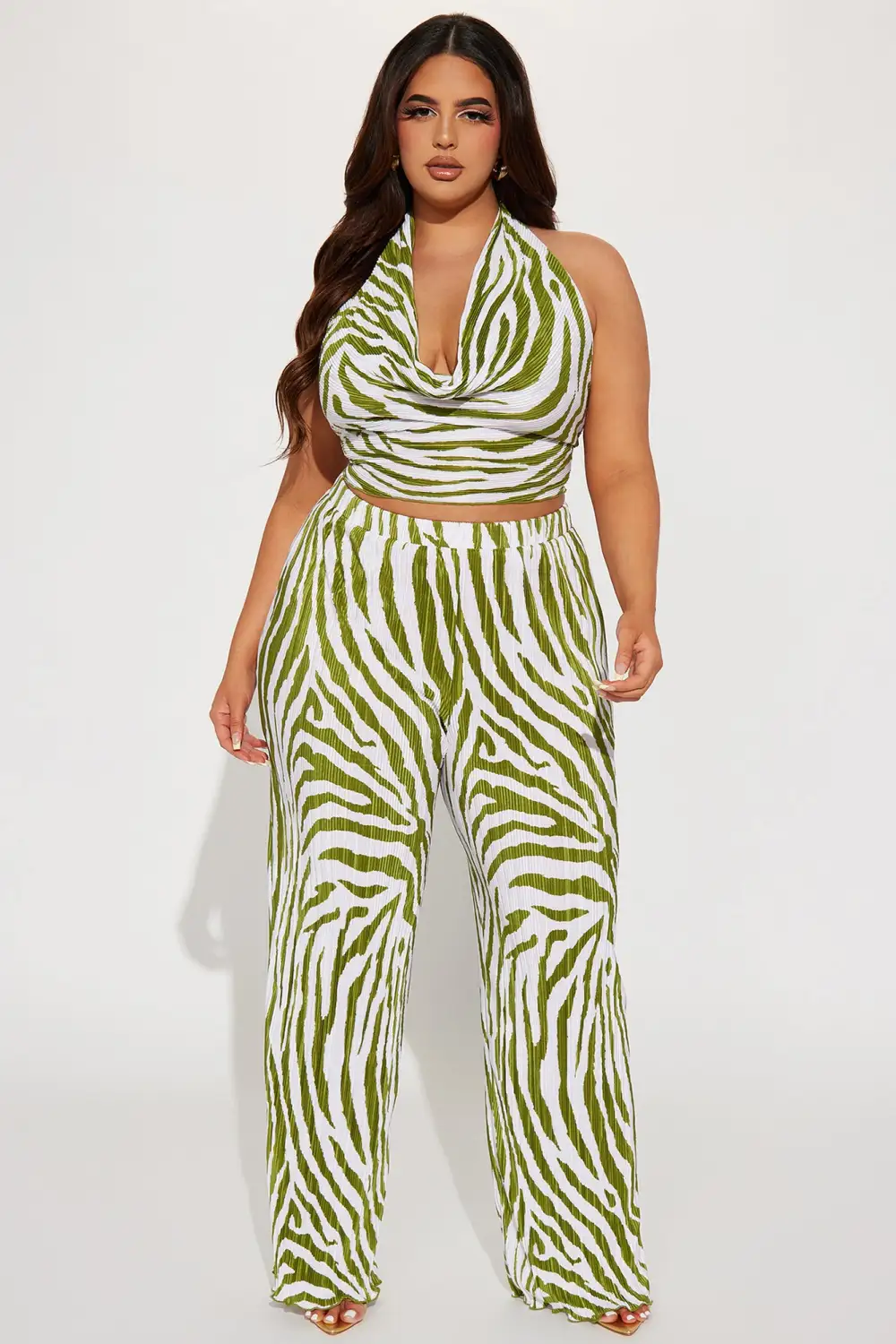 Always Around Plisse Pant Set - Olive