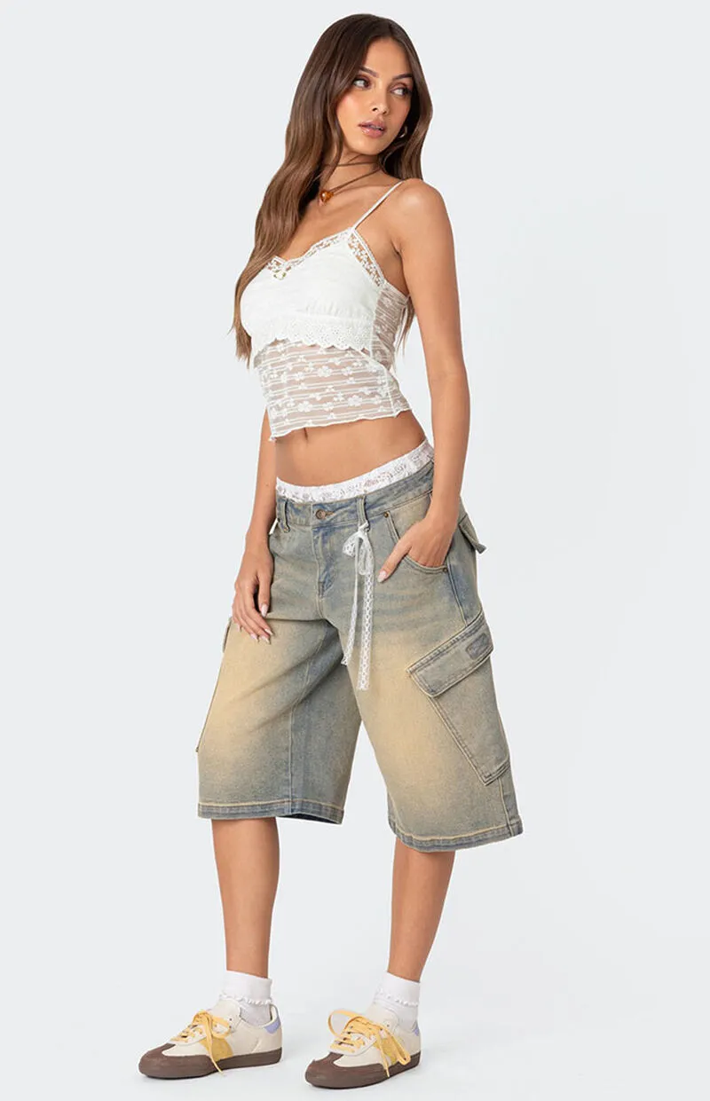 Edikted Lace Boxer Denim Bermuda Shorts