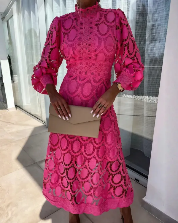 Cutout Lace Trim Midi Dress