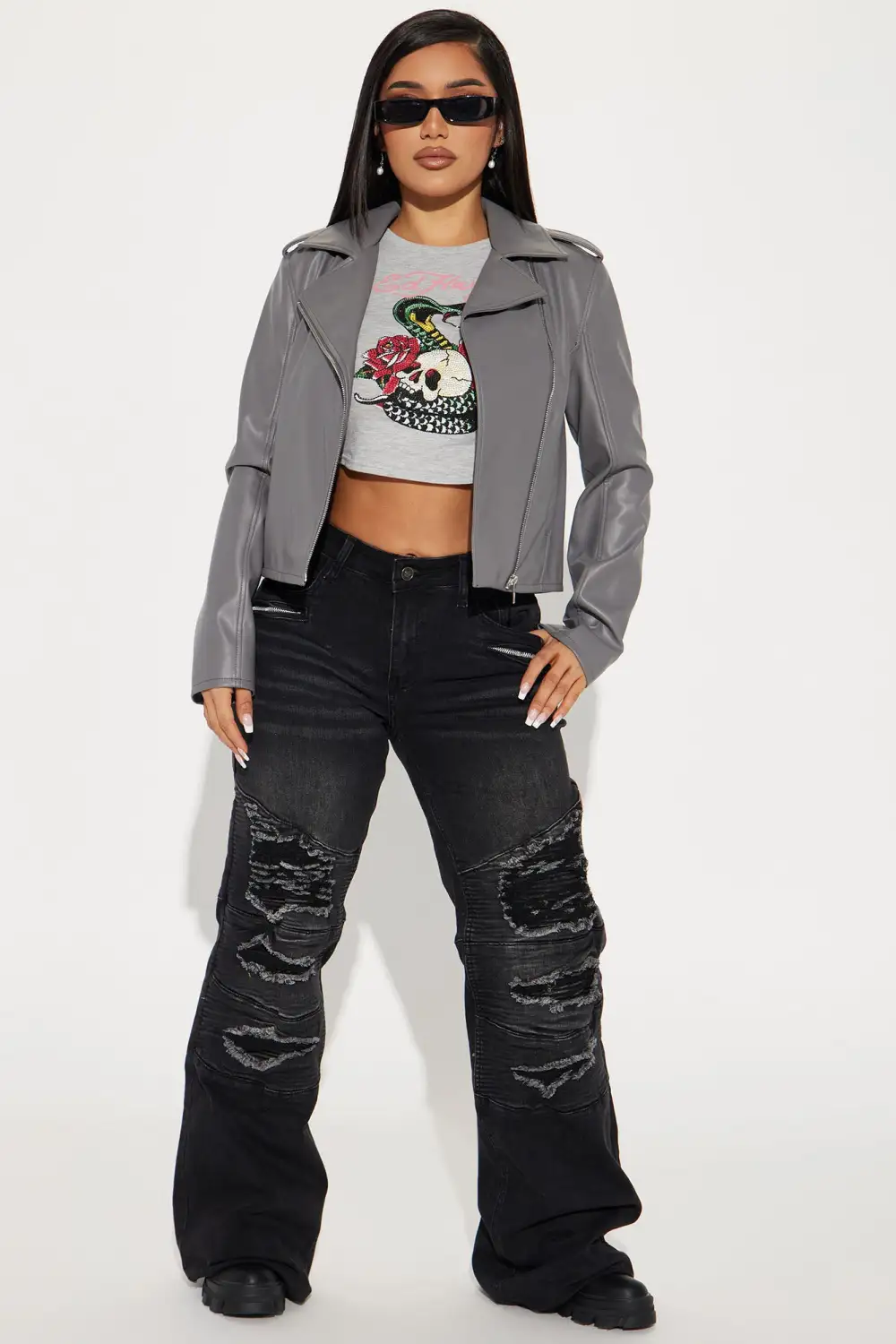 End Of The Road Faux Leather Jacket - Grey