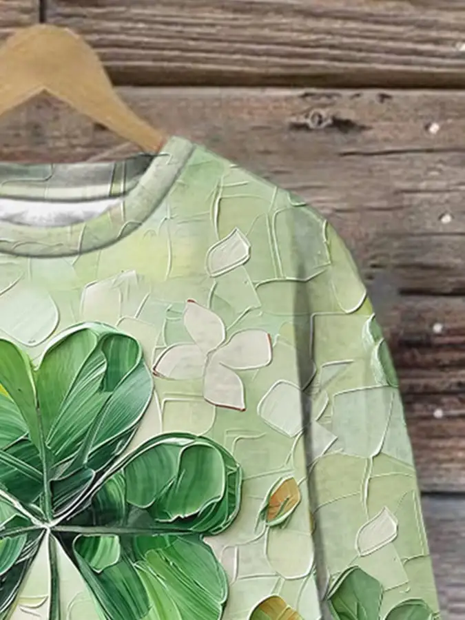 Women's Shamrock St Patrick's Day Printed Round Neck Sweatshirt